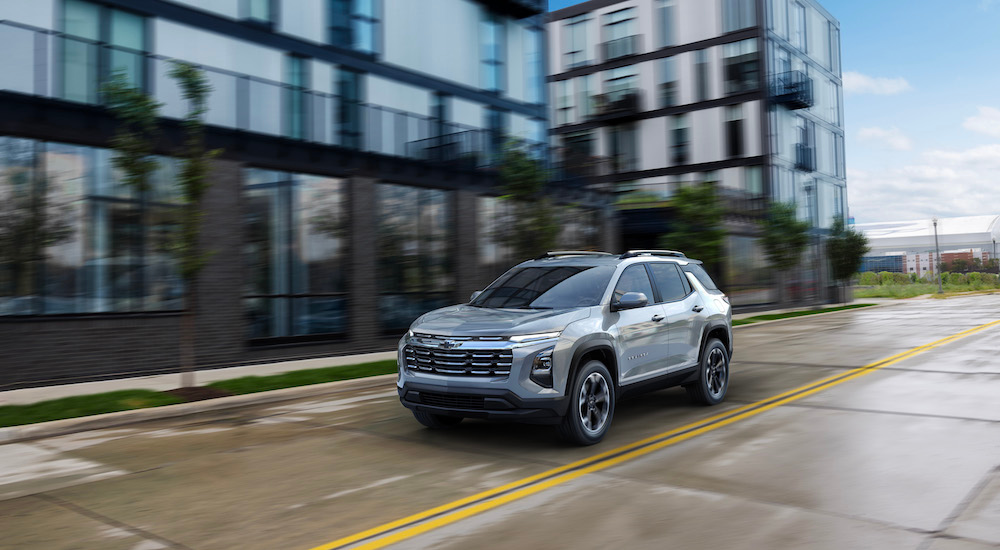A grey 2025 Chevy Equinox from the front at an angle.