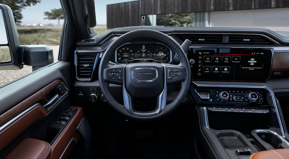 The brown interior of a 2025 GMC Sierra 2500 Denali.