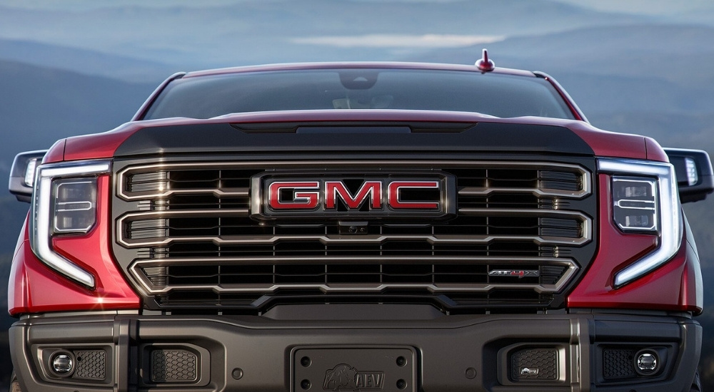 Grille on a red 2023 GMC Sierra 1500 AT4X