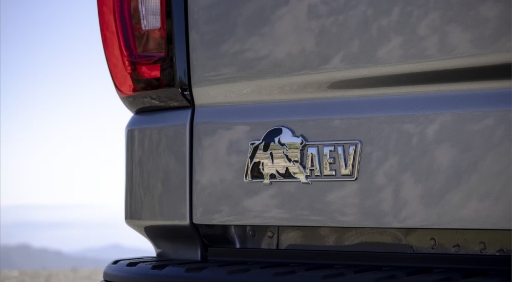 AEV badge on a grey 2023 GMC Sierra 1500 AT4X AEV 