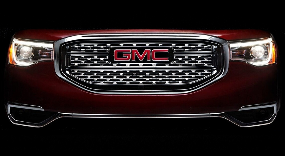 Front of a red 2018 GMC Acadia Denali