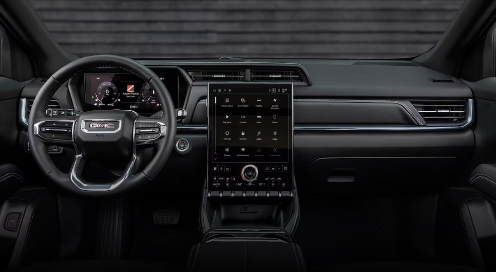 The black interior of a 2025 GMC Terrain