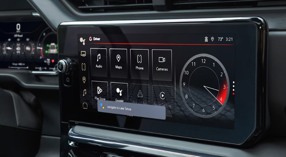 A close up of the infotainment screen in a 2025 GMC Sierra 1500 for sale near Iuka.