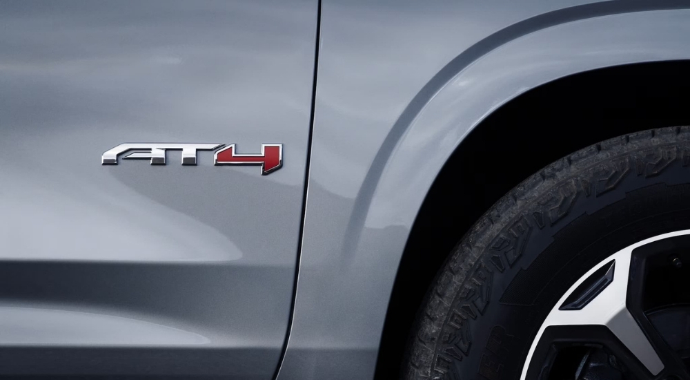 AT4 badge on a grey 2025 GMC Yukon.