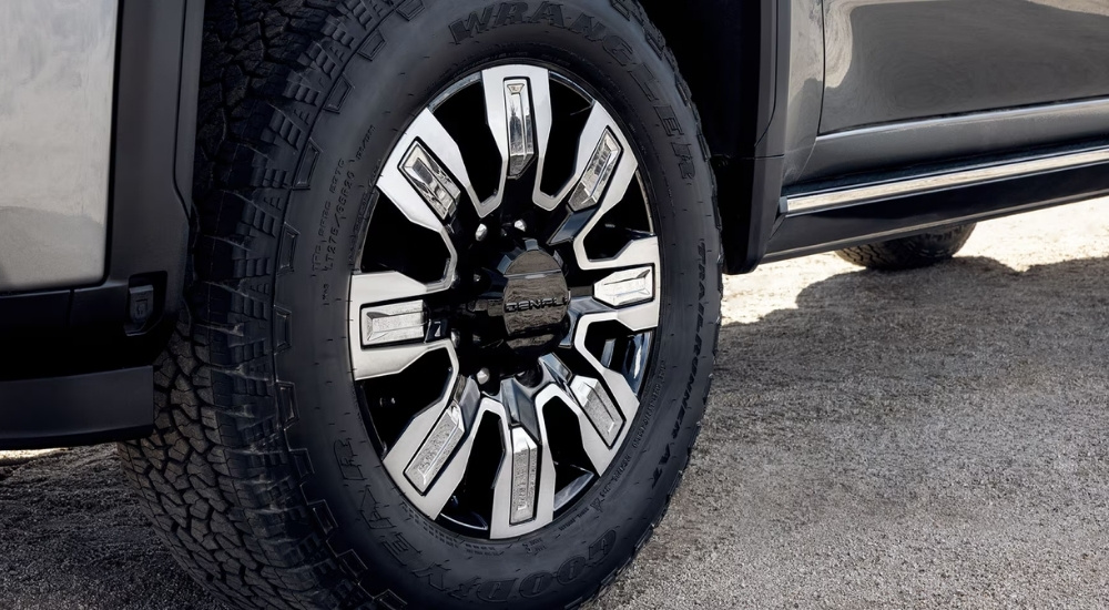 Wheel on a grey 2025 GMC Sierra 2500 HD Denali