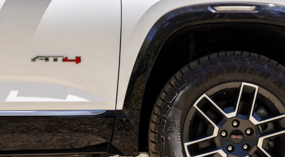 Wheel of a white 2026 GMC Terrain AT4