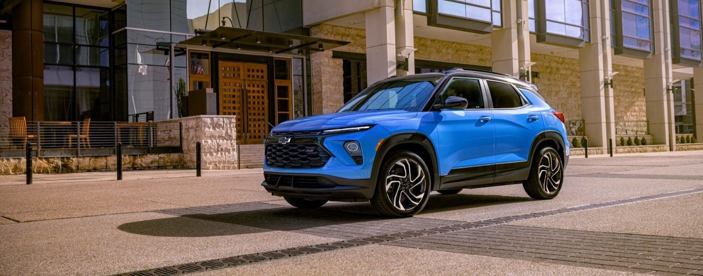 Blue 2025 Chevy Trailblazer RS on a city street