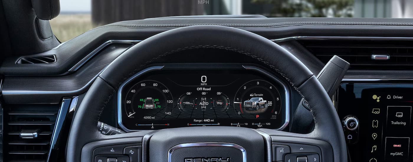 Digital gauge cluster inside a 2025 GMC Sierra 2500 HD